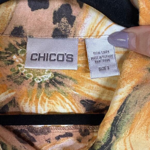 Chico's Linen Yellow Animal Print Floral Lightweight Jacket Maximalist XL - Picture 4 of 8
